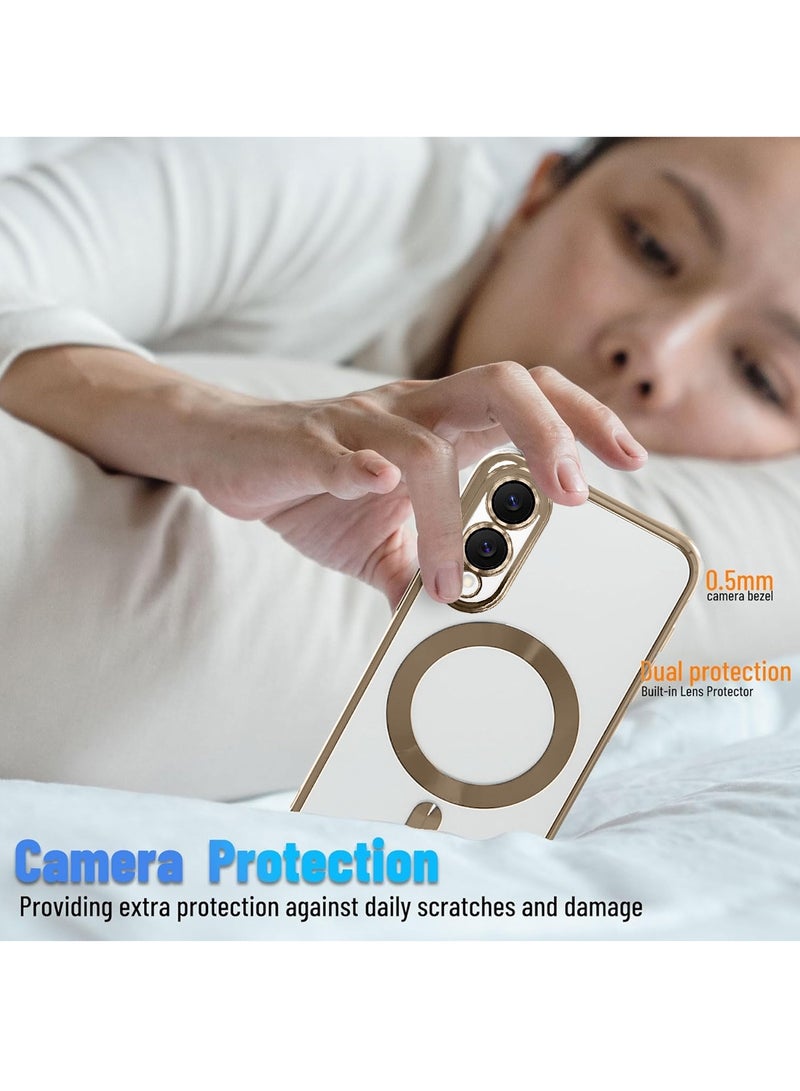 Wtech Samsung Galaxy S25 Edge 5G 2025 Magsafe PU Luxury Plating Raised Lips Camera Hole With Camera Lens Protection Case Cover - Clear/Brown Titanium - Image 3