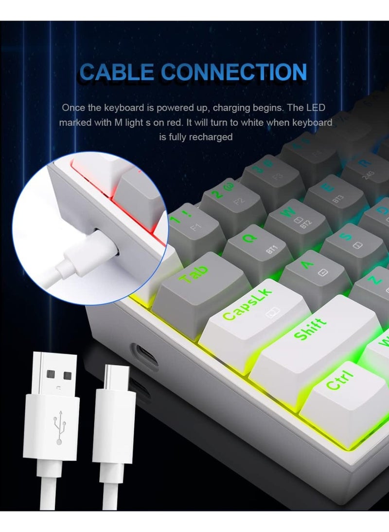 Fizz Pro RGB 60% Gaming Mechanical Keyboard – Wireless, Bluetooth & Wired 3-Mode Connection, Red Switches, Compact 60 Percent Design, Hot-Swappable Keys, RGB Backlit Keyboard for PC, Laptop, Gaming Setup (White Grey) - Image 3