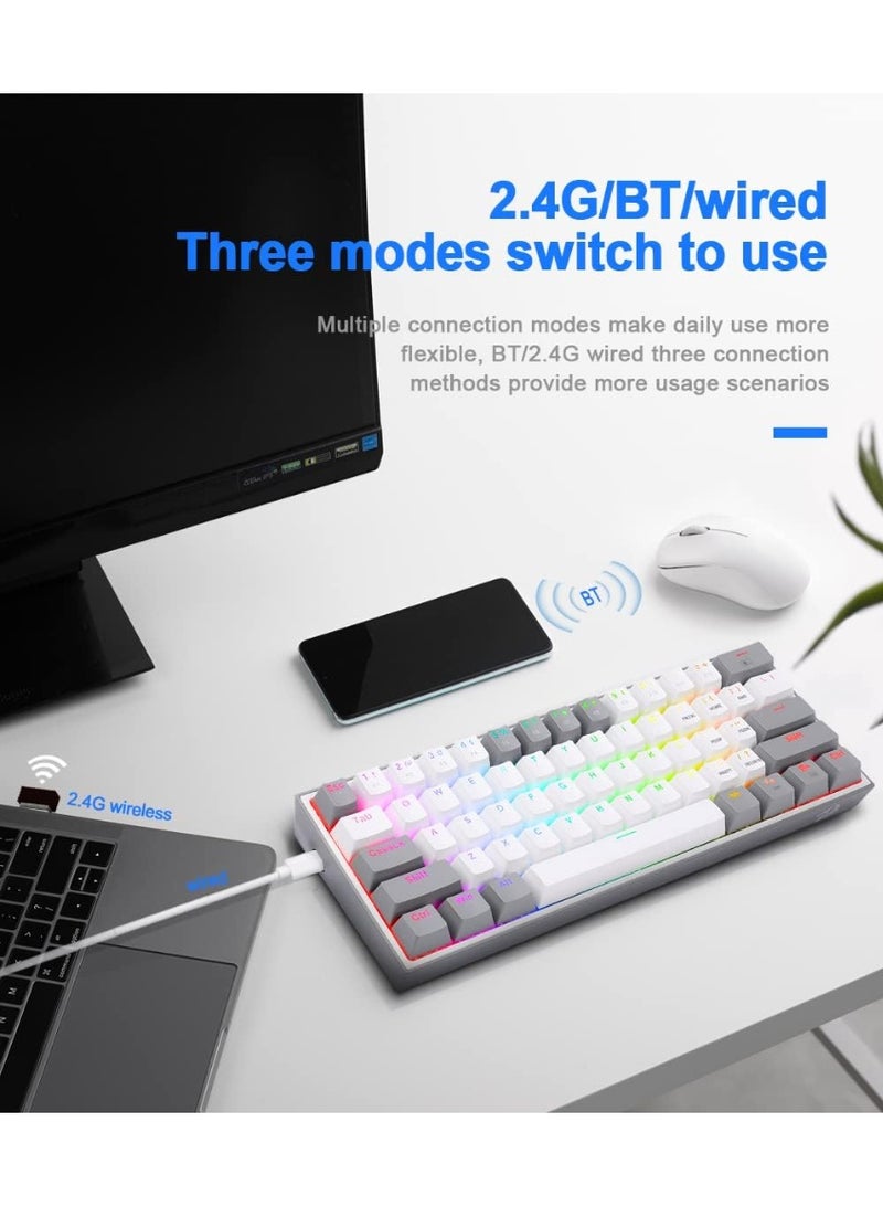 Fizz Pro RGB 60% Gaming Mechanical Keyboard – Wireless, Bluetooth & Wired 3-Mode Connection, Red Switches, Compact 60 Percent Design, Hot-Swappable Keys, RGB Backlit Keyboard for PC, Laptop, Gaming Setup (White Grey) - Image 2