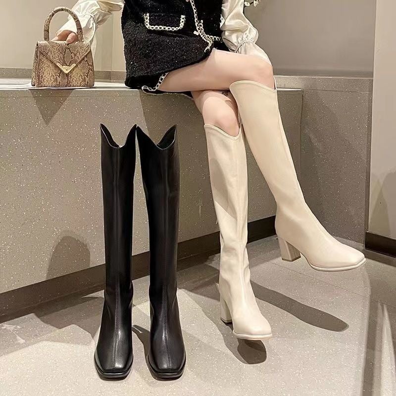 Zz White Boots Feminine Knight Boots High-Heeled Boots Denim Slim Boots Long Boots High Heels - Image 2