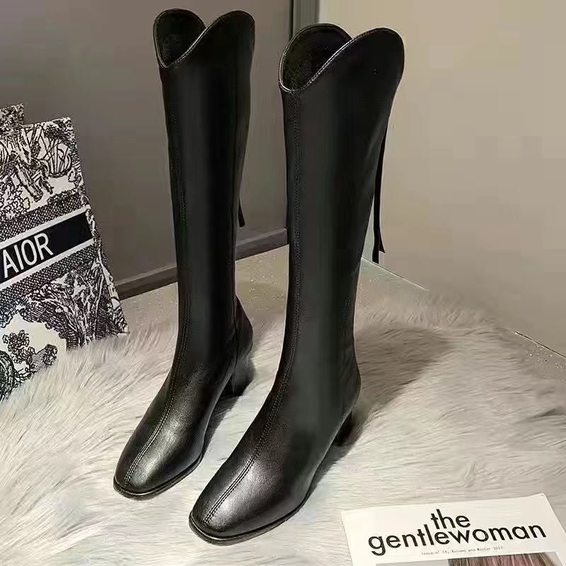 Zz White Boots Feminine Knight Boots High-Heeled Boots Denim Slim Boots Long Boots High Heels - Image 1