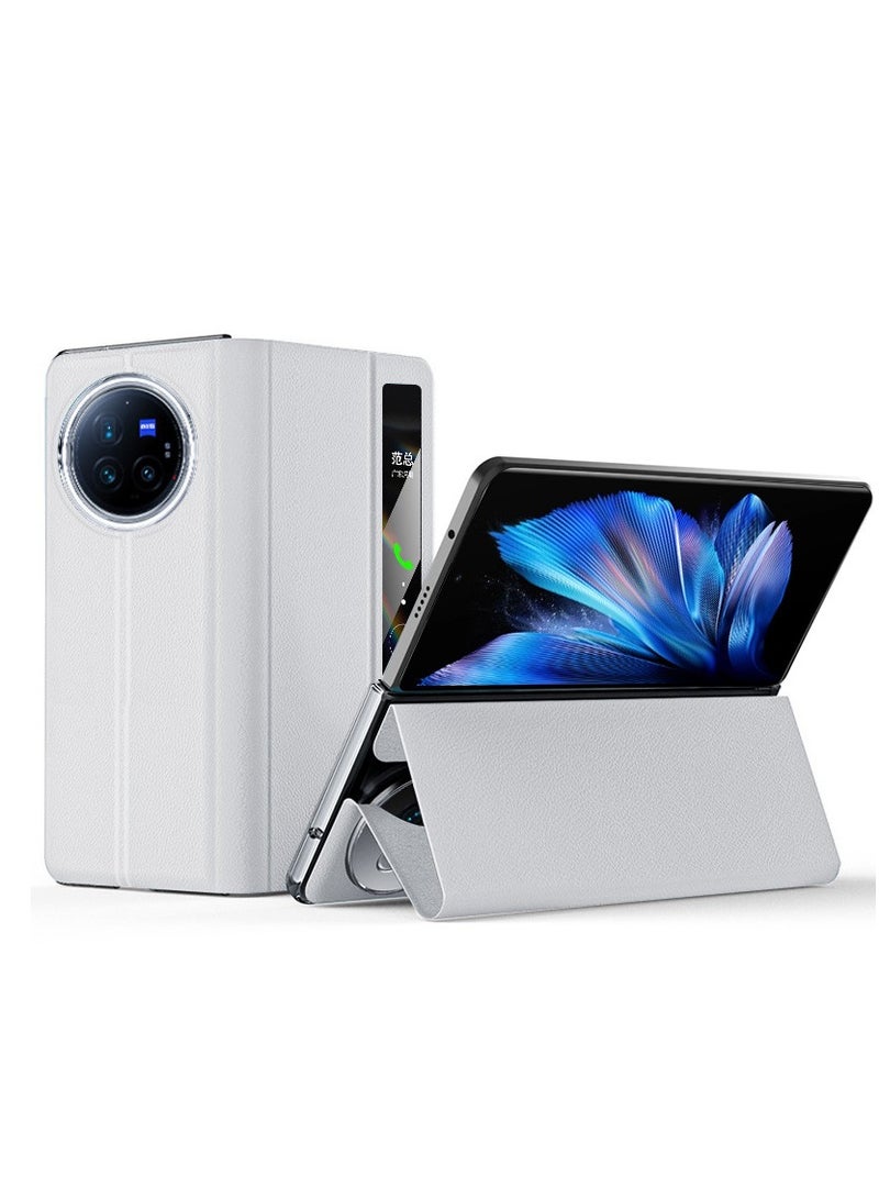 الغطاء الجلدي المتوافق مع VIVO X Fold 3 Pro، غطاء جلدي مغناطيسي بواجهة عرض ذكية تعمل باللمس وحامل للهاتف