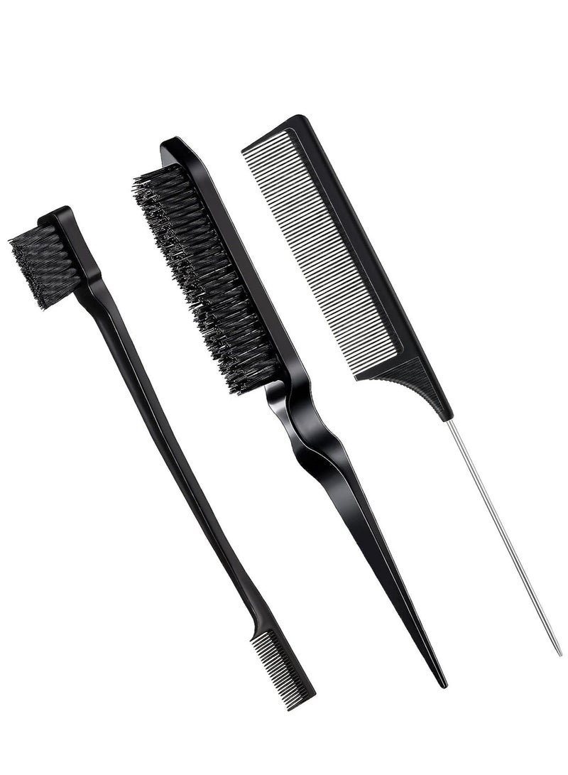 ORiTi 3-piece tea brush set, edge and comb, bristle comb sturdy, suitable for travel hairdressers, ladies,  (black) - Image 1