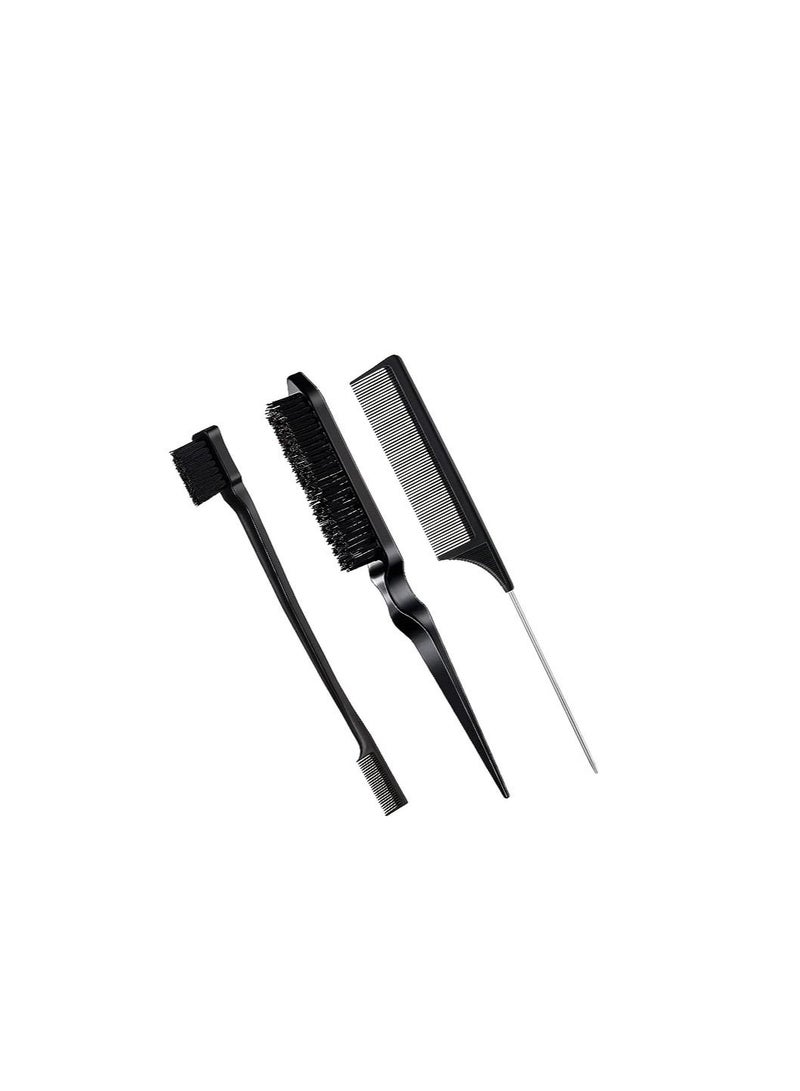 ORiTi 3-piece tea brush set, edge and comb, bristle comb sturdy, suitable for travel hairdressers, ladies,  (black) - Image 2