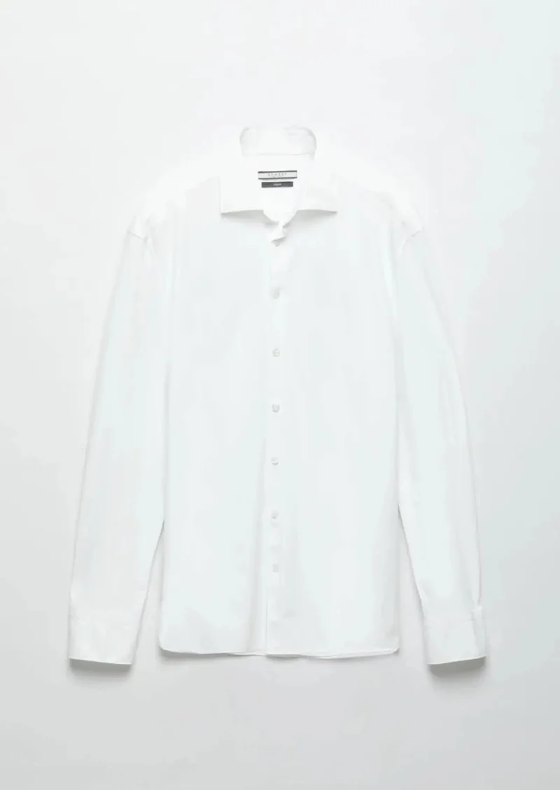 RAMSEY White Plain Regular Fit Weaving Classical Shirt