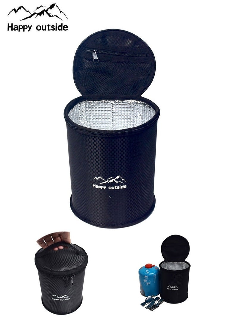 سعيد خارج حقيبة حرارية سميكة متعددة الأغراض مع طبقة عازلة، مناسبة للمنزل والسفر وصيد الأسماك والمغامرة وغيرها من الأنشطة الخارجية، تستخدم لتخزين زجاجات المشروبات وأسطوانات الغاز وزجاجات الأطفال ومعزولة بالحرارة ومضادة للتصادم وحقيبة تخزين مضغوطة (أسود) - Image 4