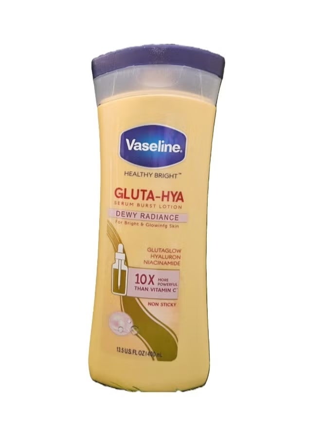 لوشن فازلين هيلثي برايت جلوتا-هيا سيروم برست ديوي راديانس 400 مل | لوشن مرطب ومفتح للجسم | للعناية اليومية بالبشرة