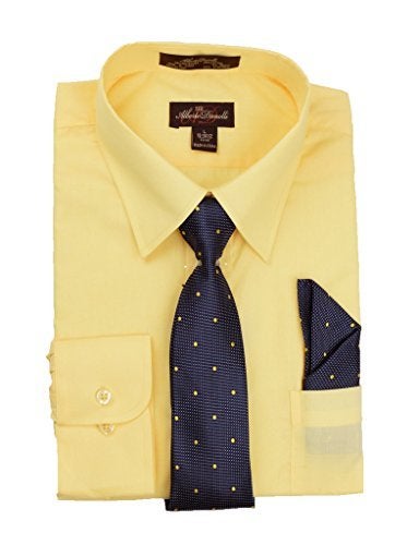 Alberto Danelli Men's Long Sleeve Dress Shirt with Matching Tie and Handkerchief, Small / 14-14.5 Neck -32/33 Sleeve, Canary - Image 3