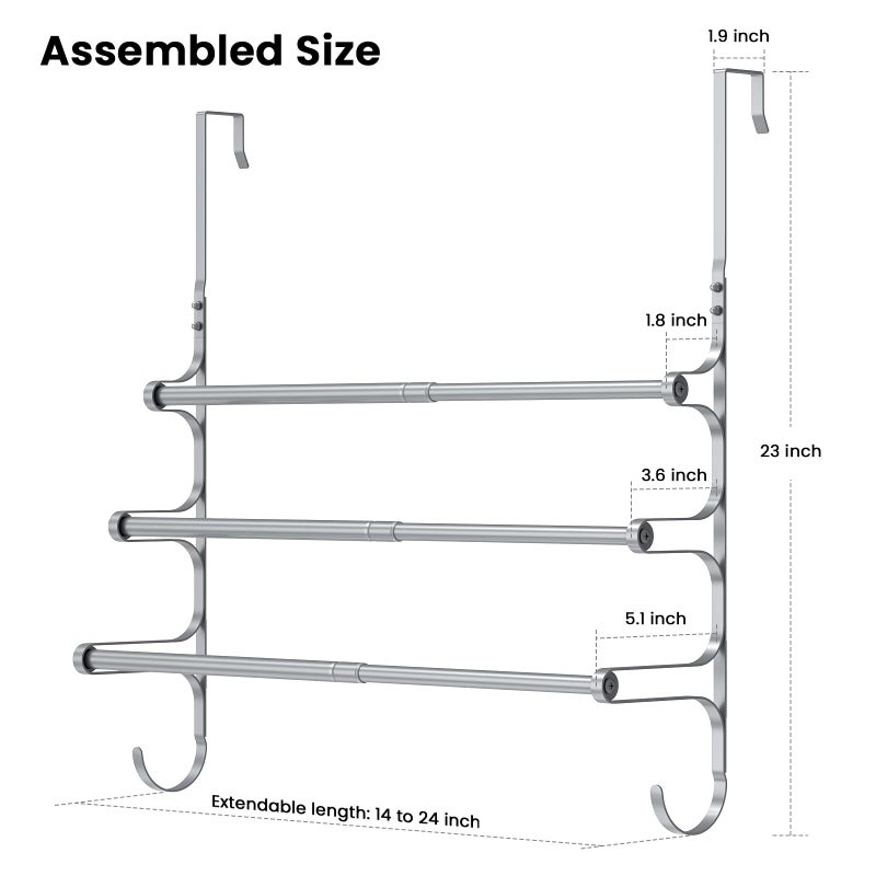 CANYAVE Over The Door Towel Rack, Over Door Towel Rack for Bathroom Door, Triple Towel Storage Holder with Hooks (Silver) - Image 2