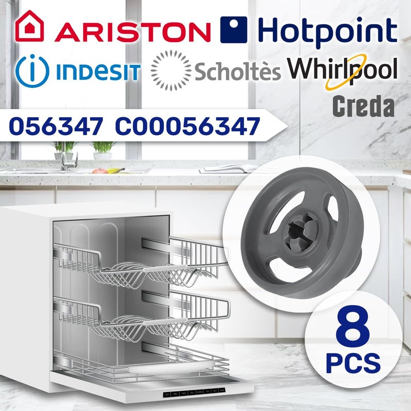 8 قطع عجلات السلة السفلية لغسالة الأطباق برمز أصلي 056347 C00056347 لـ Indesit لـ Ariston - ضمان 10 سنوات - مونتيرال - Image 2
