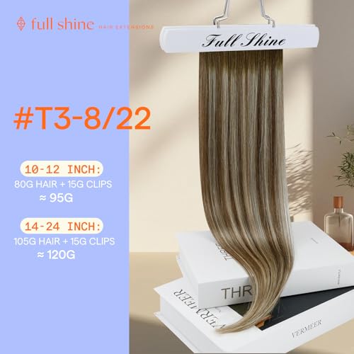 Full Shine Clip in Hair Extensions Balayage Invisible Hair Extensions Human Hair Balayage Medium Brown to Ash Brown Mix Light Blonde Double Weft Human Hair Clip in Extensions 18 Inch 7 Pcs 120g - Image 5