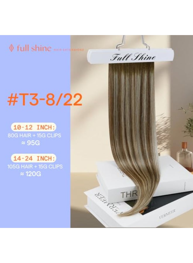 Full Shine Clip in Hair Extensions Balayage Invisible Hair Extensions Human Hair Balayage Medium Brown to Ash Brown Mix Light Blonde Double Weft Human Hair Clip in Extensions 18 Inch 7 Pcs 120g - Image 4