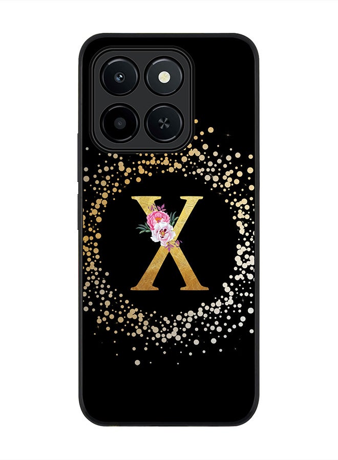 For Honor X6c Case,Slim fit Camera Protection, Shockproof Thin Phone cover  - Custom Monogram Floral - X ( Black )