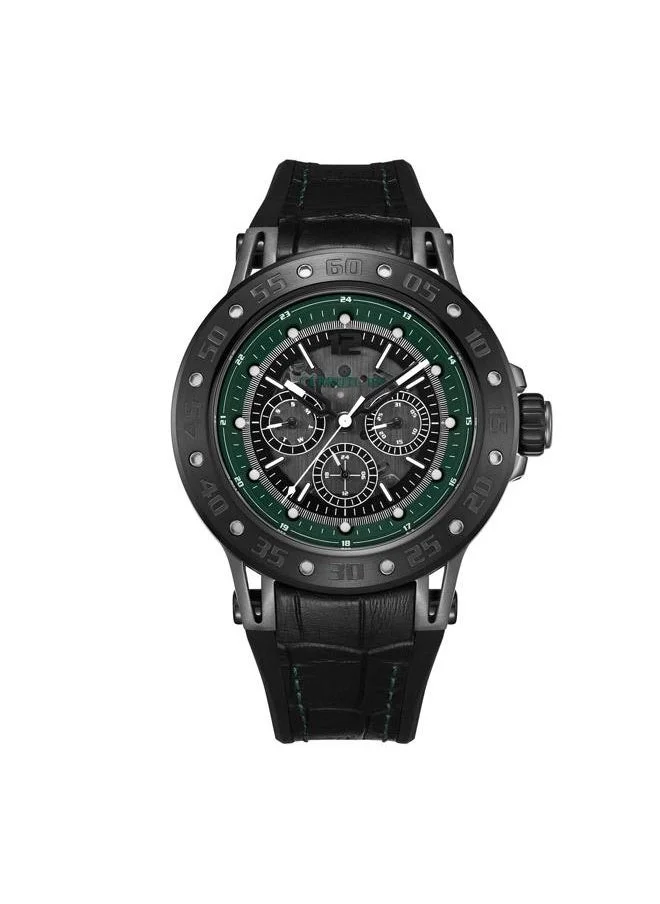 شيروتي 1881 Velletri Men's 45mm Multifunction Watch with Black Smoke Dial, Black Silicone & Croco Leather Strap
