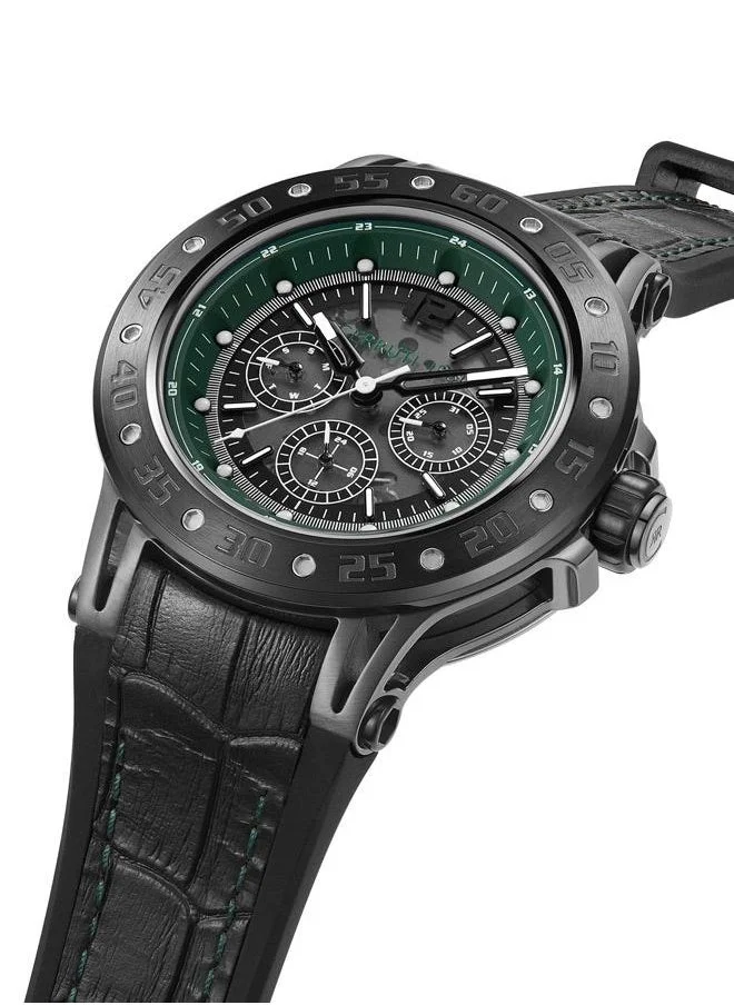 شيروتي 1881 Velletri Men's 45mm Multifunction Watch with Black Smoke Dial, Black Silicone & Croco Leather Strap