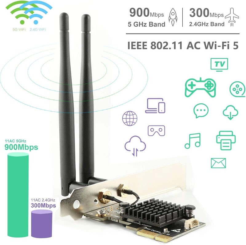 Ubit AC1200 PCIe WiFi Card for PC with BT 4.2 | Dual Band Wireless Network Adapter WiFi Card with Heat Sink Technology | for Gaming, Browsing, Streaming etc - Image 3