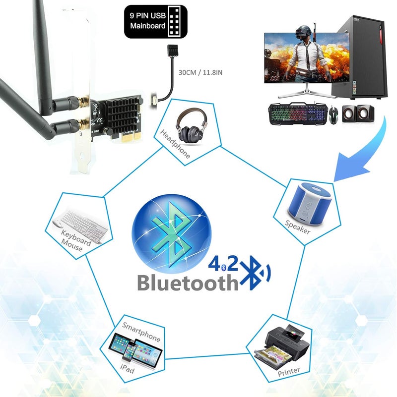 Ubit AC1200 PCIe WiFi Card for PC with BT 4.2 | Dual Band Wireless Network Adapter WiFi Card with Heat Sink Technology | for Gaming, Browsing, Streaming etc - Image 4