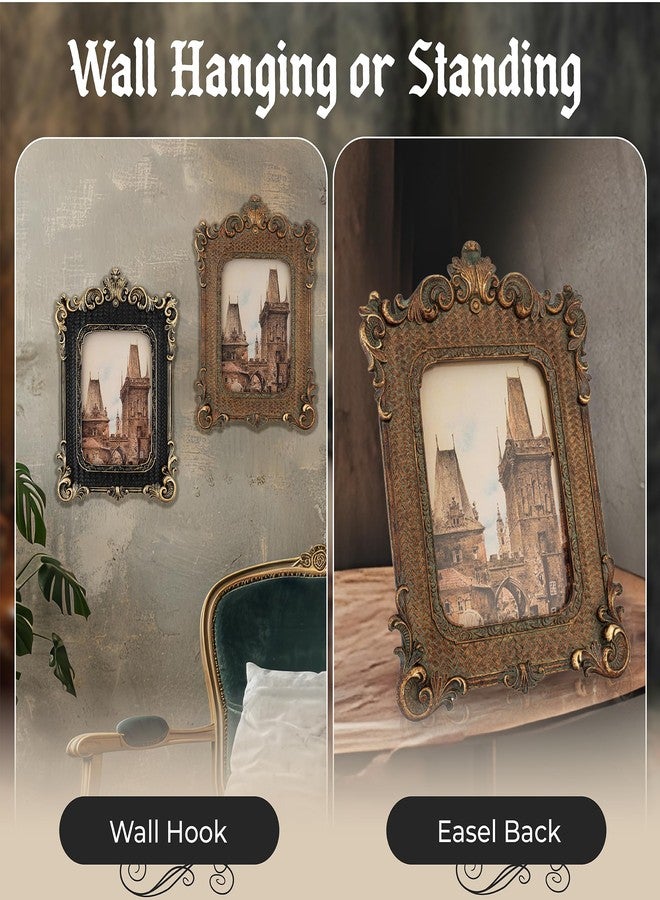 Olden Days إطار صور من أولدن دايز مقاس 5x7 - تصميم أوروبي عتيق قوطي، إطار صور عتيق على طراز الباروك للتعليق على الحائط، والعرض على سطح الطاولة، وديكور المنزل (برونزي) - Image 4