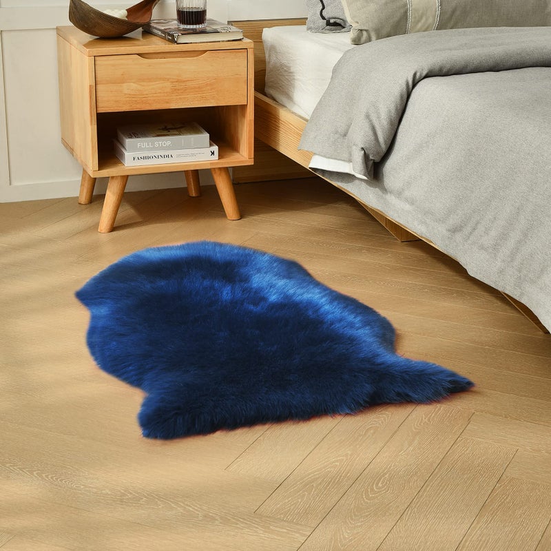 Duduta Navy Blue Faux Sheepskin رمي سجادة 2x3 قدمًا - Image 5