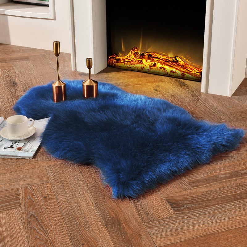 Duduta Navy Blue Faux Sheepskin رمي سجادة 2x3 قدمًا - Image 1