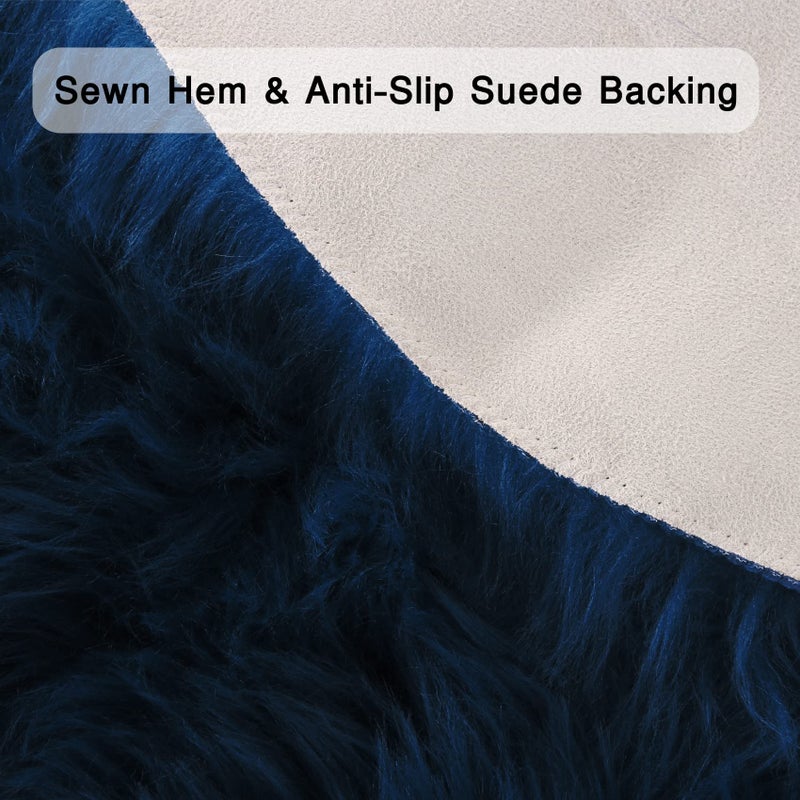 Duduta Navy Blue Faux Sheepskin رمي سجادة 2x3 قدمًا - Image 2