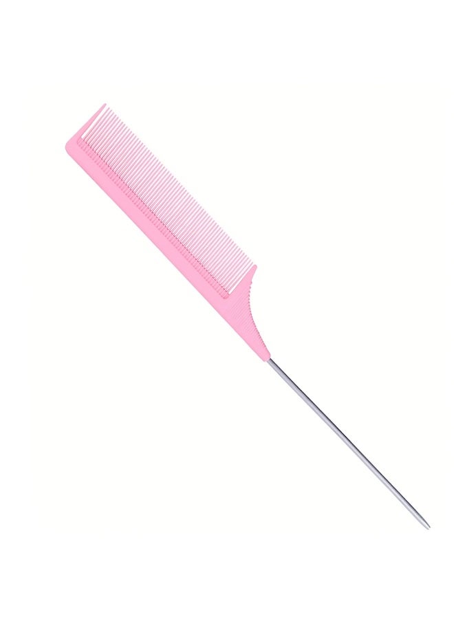 Pink Fine-Tooth Tail Comb with Stainless Steel Handle, 22.5cm - Image 1