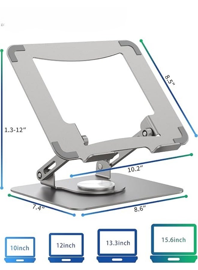 360° Rotating Laptop Stand with Adjustable Height – Portable Foldable Metal Computer Holder for 25-39 cm Laptops – Silver - Image 2