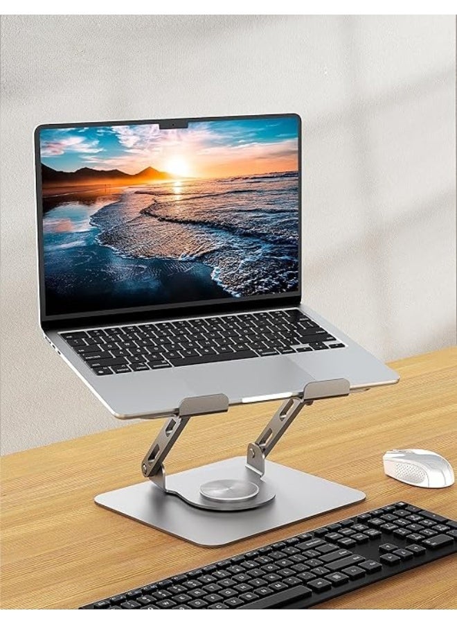 360° Rotating Laptop Stand with Adjustable Height – Portable Foldable Metal Computer Holder for 25-39 cm Laptops – Silver - Image 4