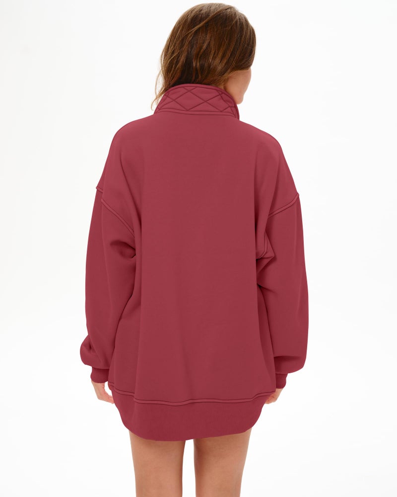 Locachy Women's Henley Neck Button Oversized Sweatshirt Casual Long Sleeve Pullover Tops 2026 Fashion Outfits Clothes Burgundy L - Image 2