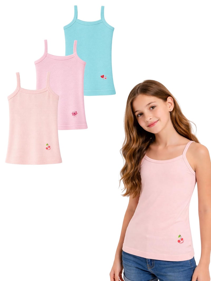 BODYCARE Kids Girls Regular Fit Vest| 100% Cotton| Skin Friendly | Lightweight | Sleeveless Design | Pack of 3 - Assorted (KIA8621-PK005), 7-8 Years - Image 1