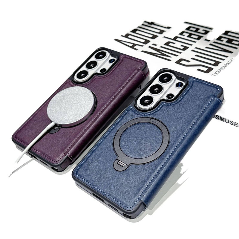MagSafe Case | Card Holder | Cover for Samsung Galaxy A56 | Blue PU+Metal - Image 3