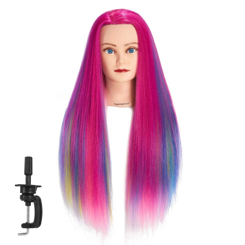Training Head 26"-28" Mannequin Head Hair Styling Manikin Cosmetology Doll Head Synthetic Fiber Hair Hairdressing Training Model Free Clamp (1711W0320) - Image 2