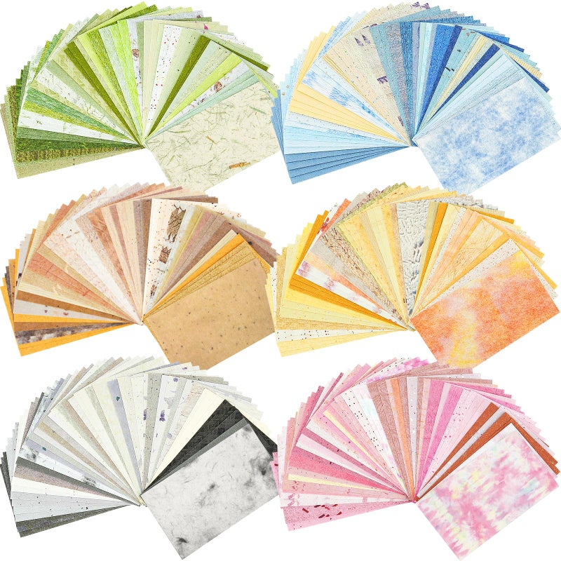 K Kattone 300 Pcs Scrapbook Paper Kit - 6 Pack Textured&Printed Decoupage Paper Assorted Set Colorful Special Mixed For Scrapbooking Supplies Junk Journaling Bullet Cards Making Craft Collage 4.13X2.44 Inch - Image 1