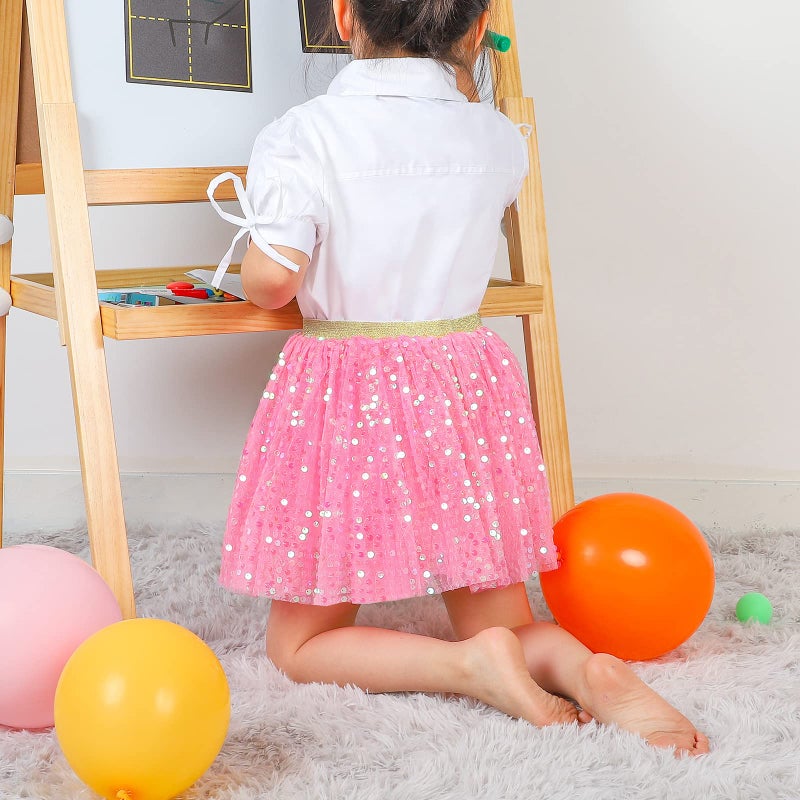 KEREDA Toddler Girls Layered Tutu Skirt Sparkling Sequin Tulle Dance Skirts 2-6 Y Hot Pink - Image 3