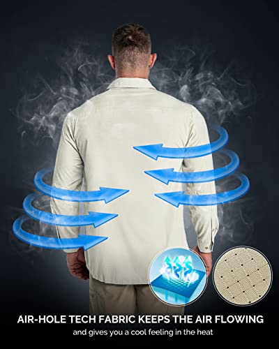 33,000ft Men's Long Sleeve Sun Protection Shirt UPF 50+ UV Quick Dry Cooling Fishing Shirts for Travel Safari Camping Hiking Khaki - Image 2