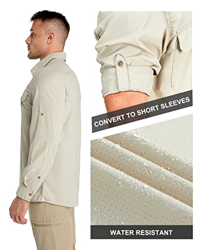 33,000ft Men's Long Sleeve Sun Protection Shirt UPF 50+ UV Quick Dry Cooling Fishing Shirts for Travel Safari Camping Hiking Khaki - Image 3