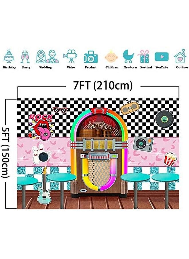 Fanghui - Back To 50'S Sock Hop Photography Backdrop Vinyl 7X5Ft For 1950S Rock Roll Party Banner Decorations Soda Shop Retro Dinner Time Prom Dance Photo Background Photo Booths Studio Props - Image 1