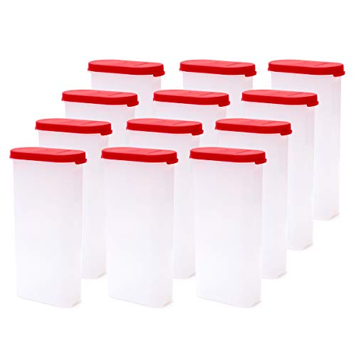 Mahaware Modular Mini Oval Kitchen Storage Box & Grain Container Set – 12 Piece Airtight Spice Jars, 425ml Each, Multipurpose Organizer for Masala & Dry Items (Red) - Image 1