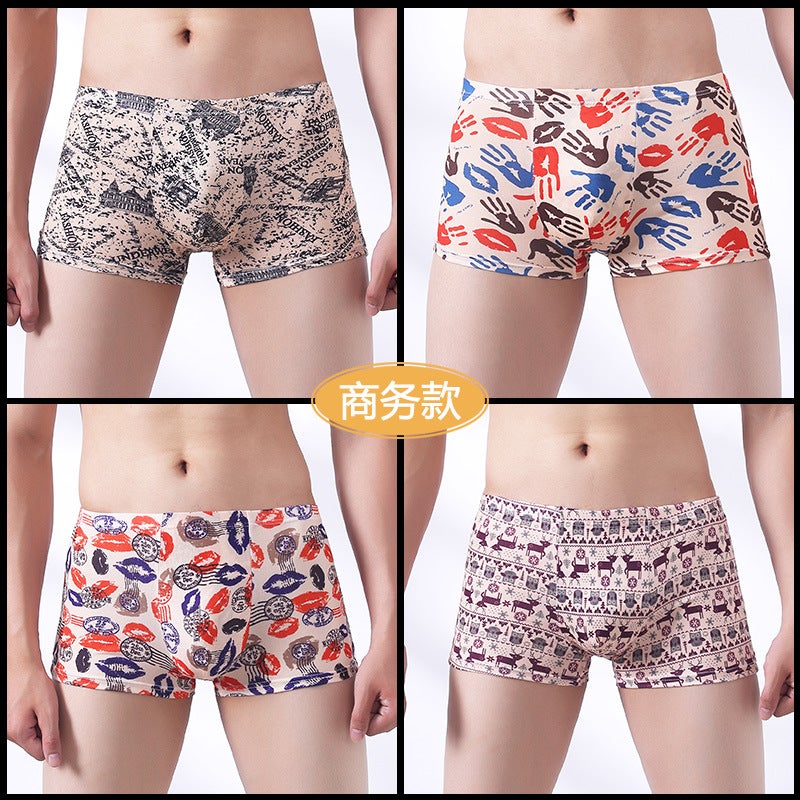 Four-Pack Men'S Underwear Boxer Breathable Student Men'S Printed Shorts Fashion Trendy Plus Fat Youth Shorts - Image 3