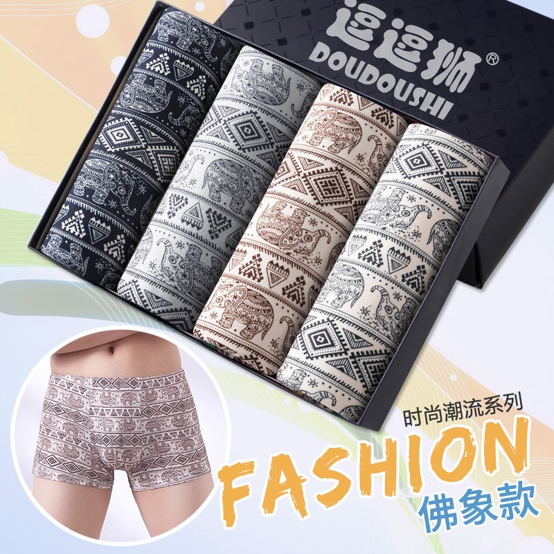 Four-Pack Men'S Underwear Boxer Breathable Student Men'S Printed Shorts Fashion Trendy Plus Fat Youth Shorts - Image 1