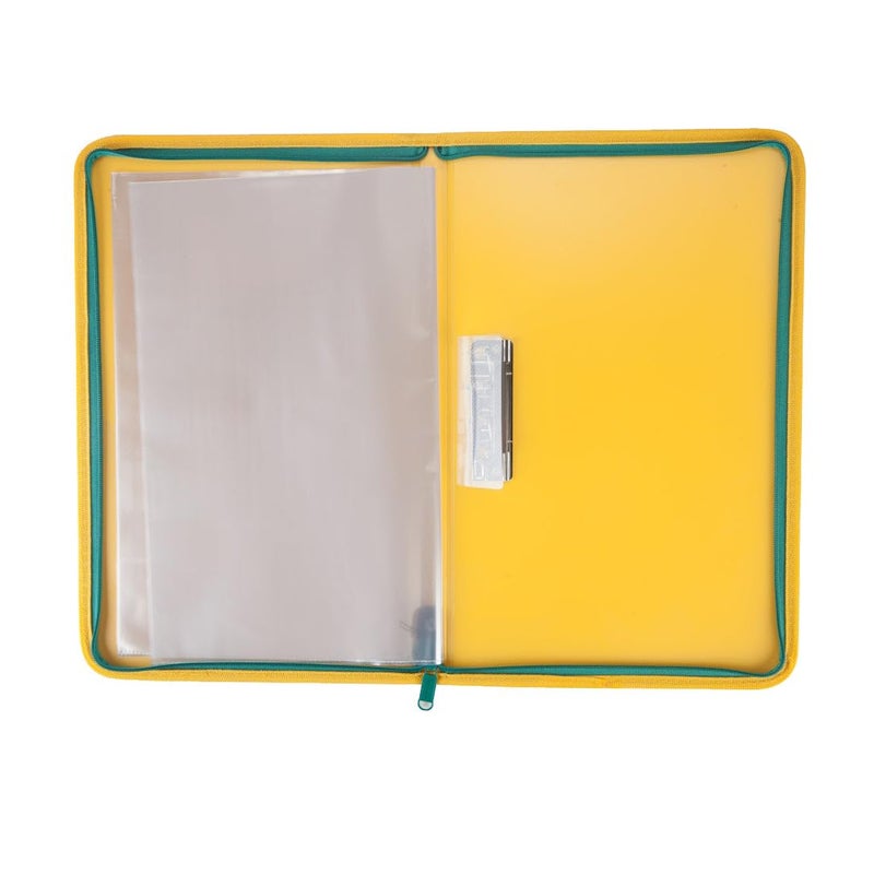 WORLDONE Zipper Display Book Folder for Documents, with Name Card, Made of 0.8mm Virgin PP Material with 20 Bound Plastic Binder Sleeves, Size FC (fullscap), Radiant Yellow, Set of 1 - Image 2
