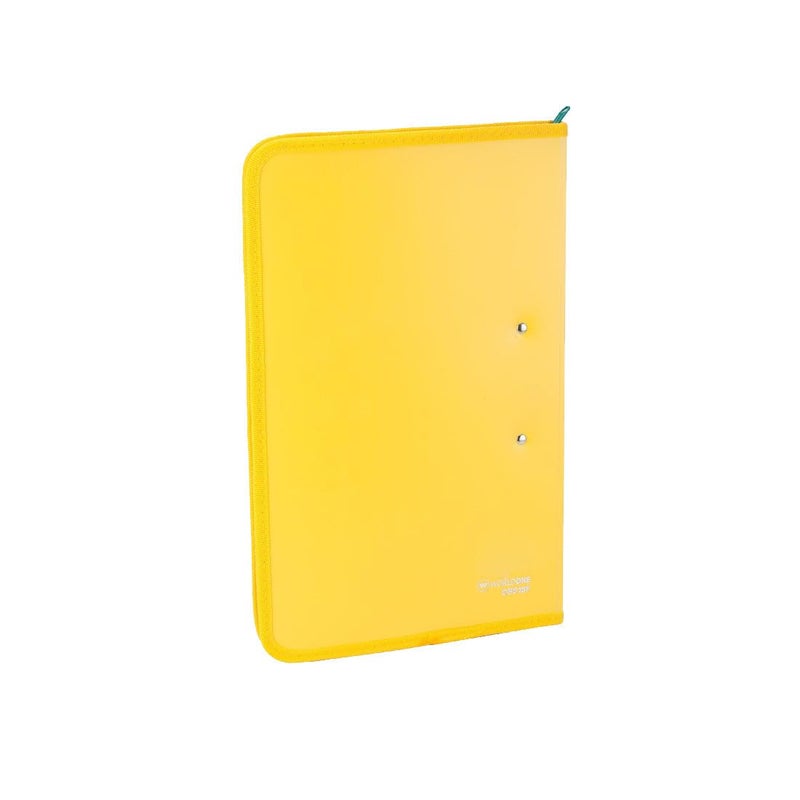 WORLDONE Zipper Display Book Folder for Documents, with Name Card, Made of 0.8mm Virgin PP Material with 20 Bound Plastic Binder Sleeves, Size FC (fullscap), Radiant Yellow, Set of 1 - Image 3