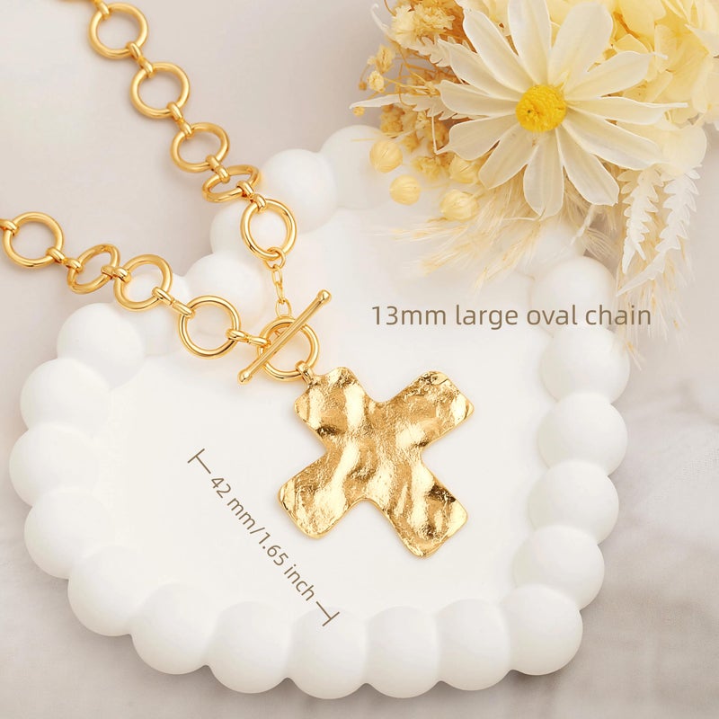 PEARLADA Chunky Big Cross Necklace for Women, Statement 18k Gold Plated Toggle Necklace Y2K Jewelry - Image 4