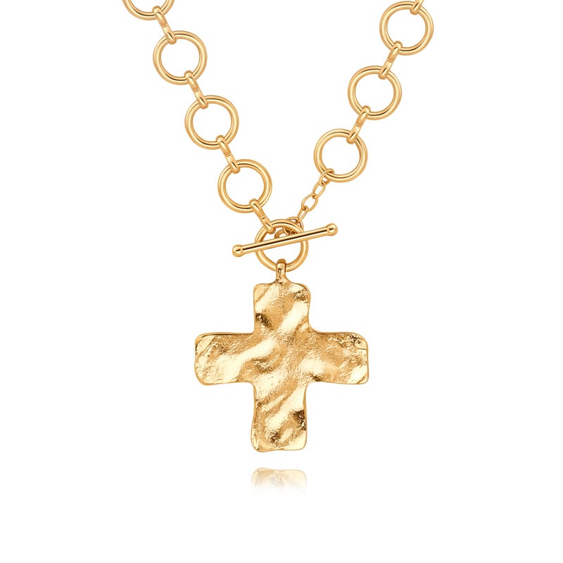 PEARLADA Chunky Big Cross Necklace for Women, Statement 18k Gold Plated Toggle Necklace Y2K Jewelry - Image 1