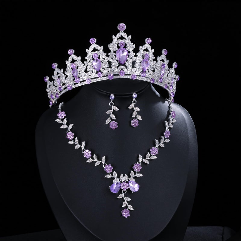 Kamirola Tiaras and Crowns for Women,Tiaras Earrings Necklace, Crystal Bridal Jewelry Set, Costume Party Halloween Prom Pageant Jewelry for Women(TR45) (Silver Purple) - Image 5