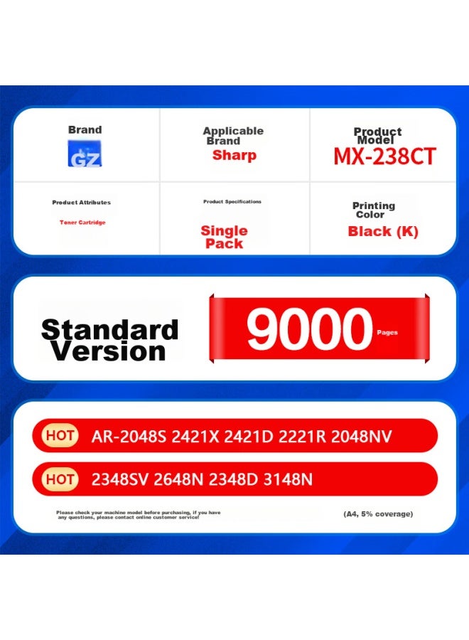 Gezan Mx-238Ct Toner Cartridge, Compatible With Sharp Ar-2048S, 2421X Toner, 2421D, 2221R, 2048Nv Drum, 2348Sv, 2648N, 2348D/S, 3148N Printer Toner - Image 2