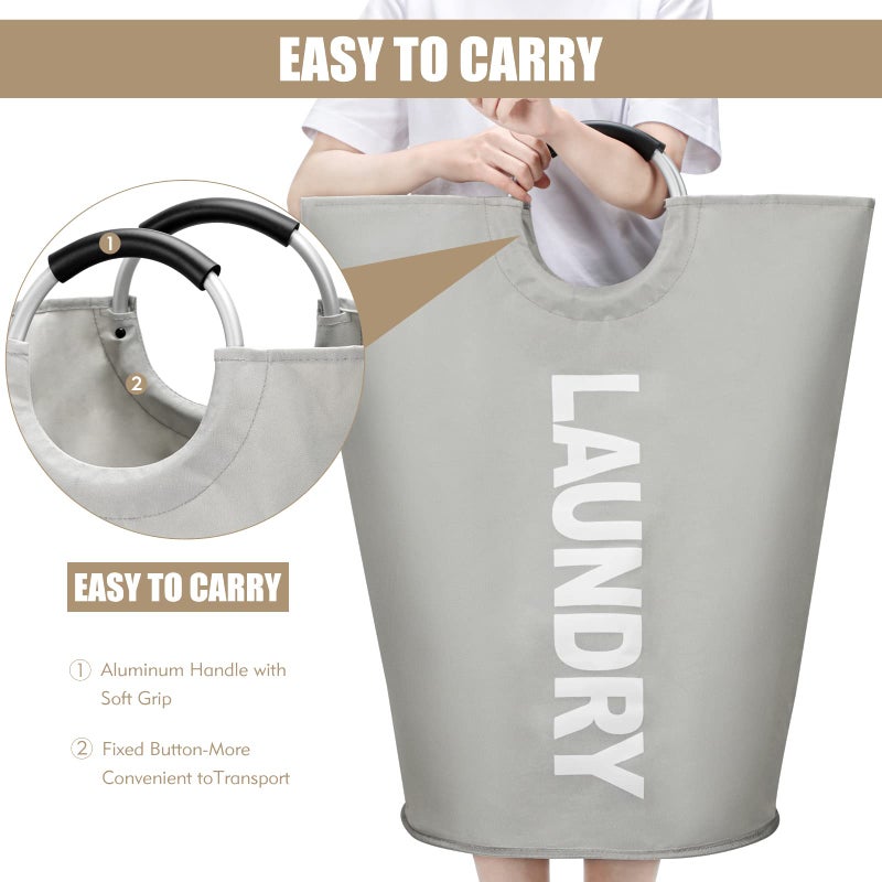 DOKEHOM 90L Large Laundry Basket, Collapsible Laundry Bag, Freestanding Tall Clothes Hamper, Foldable Washing Bin (Grey) - Image 5