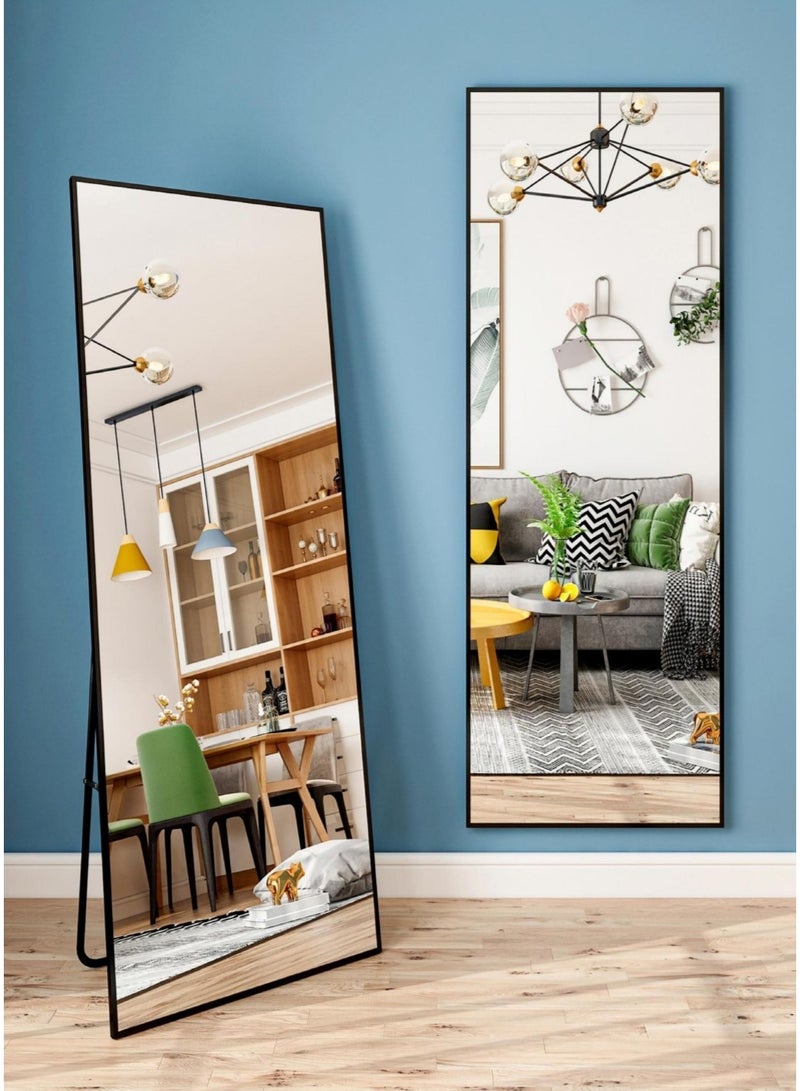 Crest J Full-Length Black Aluminum Mirror with Stand and Wall-Mount Option - Image 1