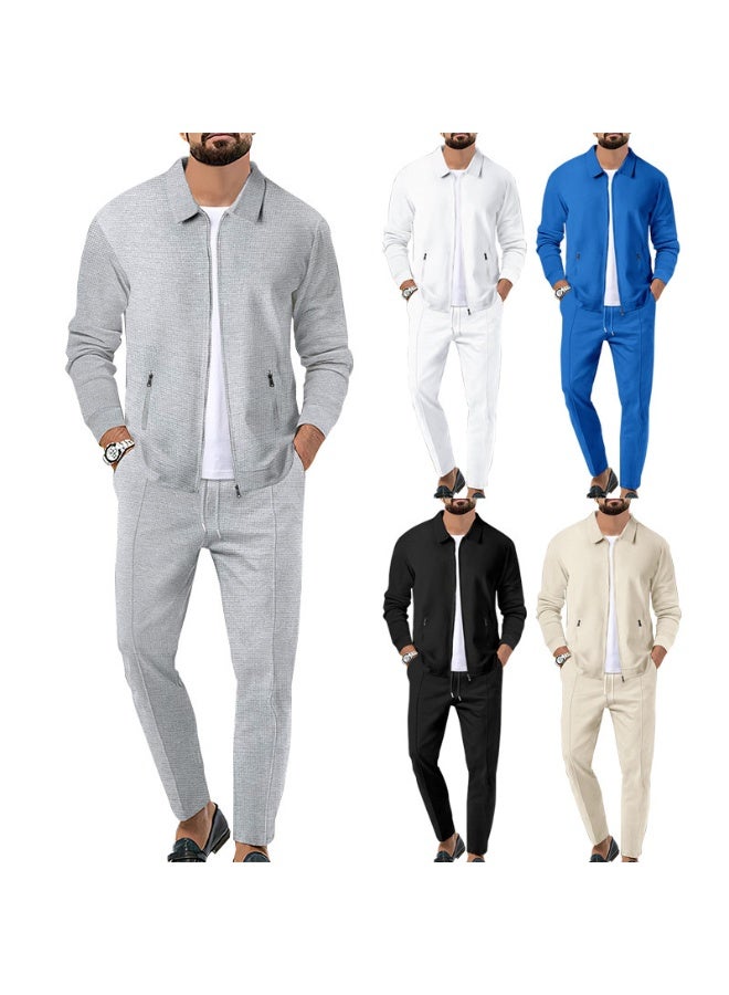 general Waffle Solid Classic Men's Athletic 2Pcs Tracksuit Set Casual Full-Zip Sweatsuits Long Sleeve Jacket And Jogging Pants Set For Gym Workout Running - Image 3