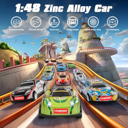 PLUSPOINT 48pcs Pull Back Toy Cars Set, Alloy Racing Cars,Bulk Metal Pull Back Vehicles Set,with Parking lot Car for Kids Ages 3-8 Goodie Bag Stuffers Mini Car Party Favors for Kids Boys and Girls - Image 2